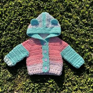 Handmade 1 of 1 Crochet Baby bear Hoodie